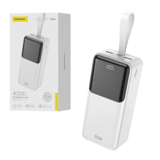 Foneng Power Bank P64 with 3 Outputs 40000mAh 22.5W White